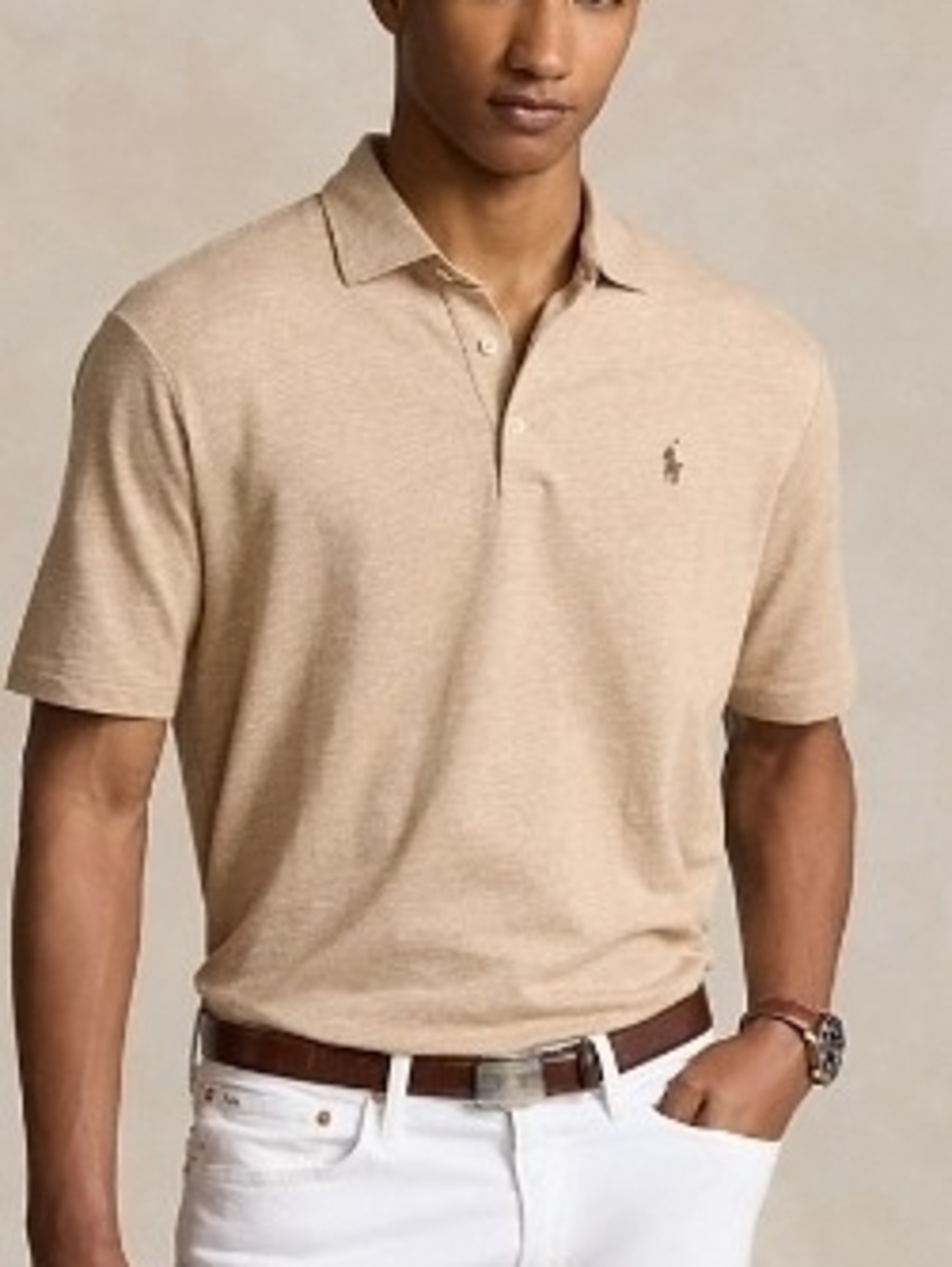 Polo Ralph Lauren Classic Fit Cotton Linen Mesh Polo Classic Camel